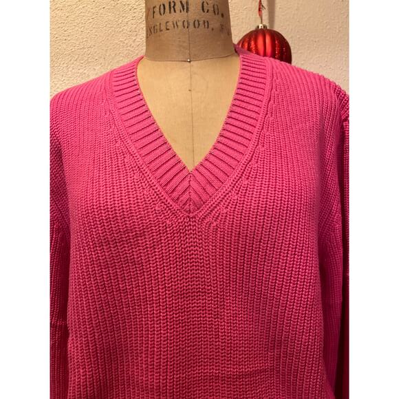 Gil' B 100% Cotton Glitter Trim V Neck Bell Sleeve Sweater Pink NWT Size XXXL - Picture 2 of 11